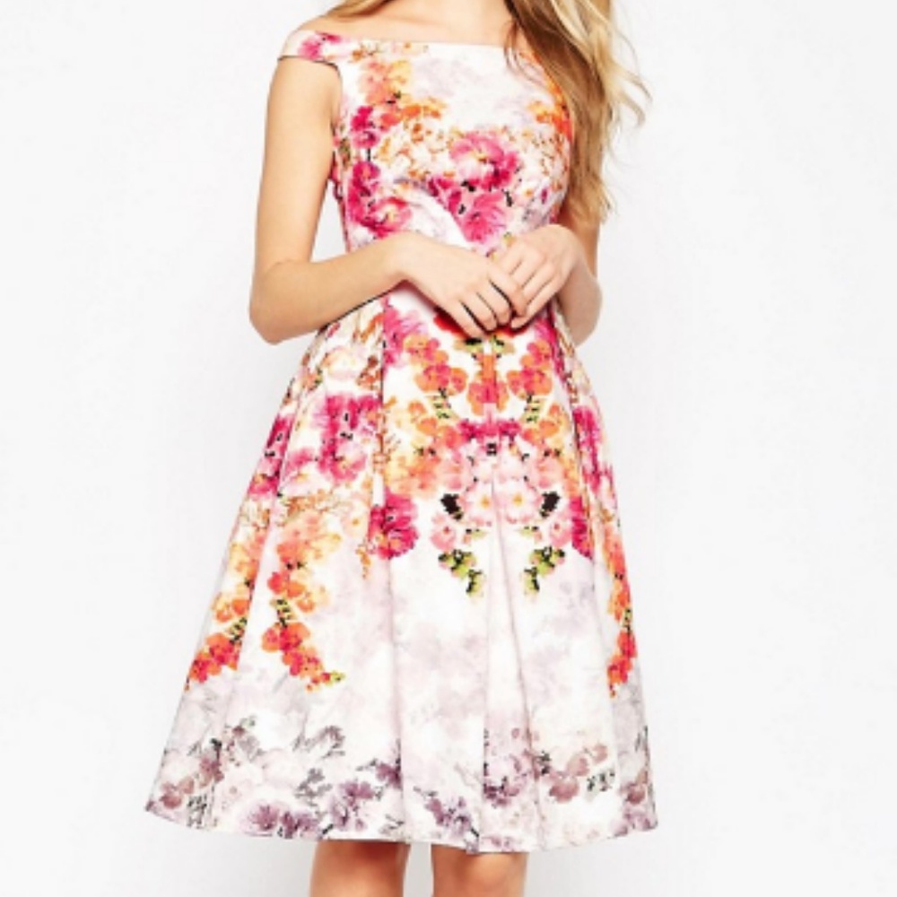 ASOS Vintage Rose Off The Shoulder Dress